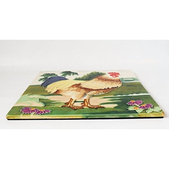 Vintage Very Large Ceramic Tile Rooster Wall Hanging - Picture 2 of 4